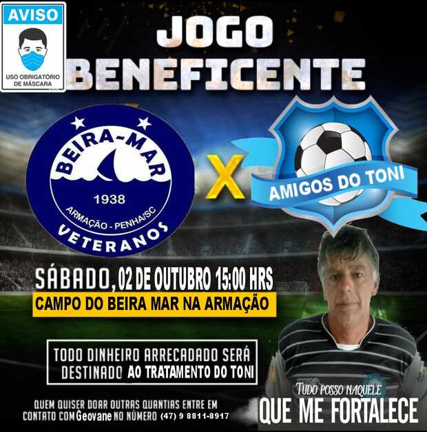 Penha: Beira Mar promove jogo beneficente para ajudar tratamento médico de morador de Armação