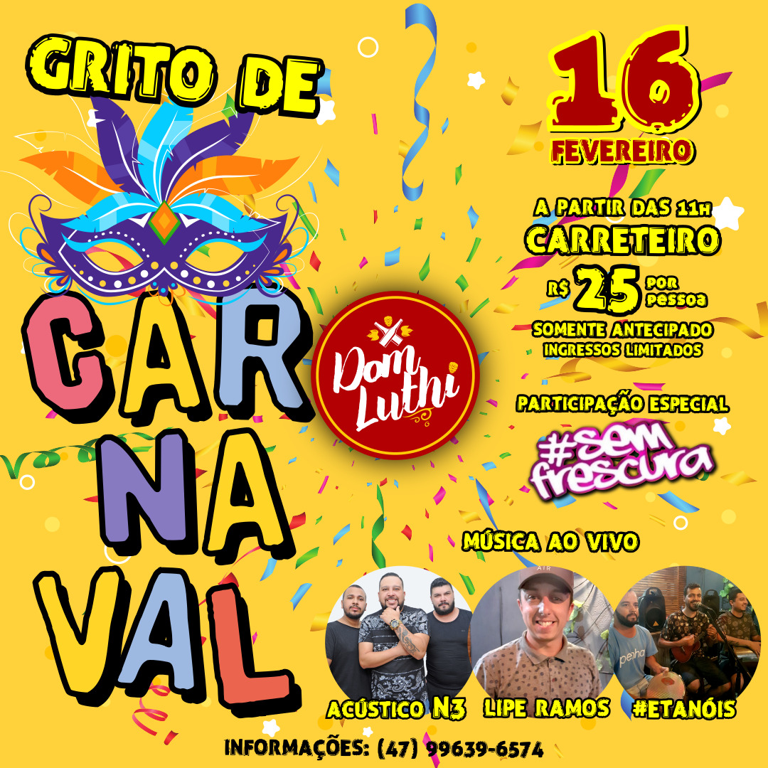 ESQUENTA: DOM LUTHI CHOPERIA PROMOVE GRITO DE CARNAVAL NESTE DOMINGO