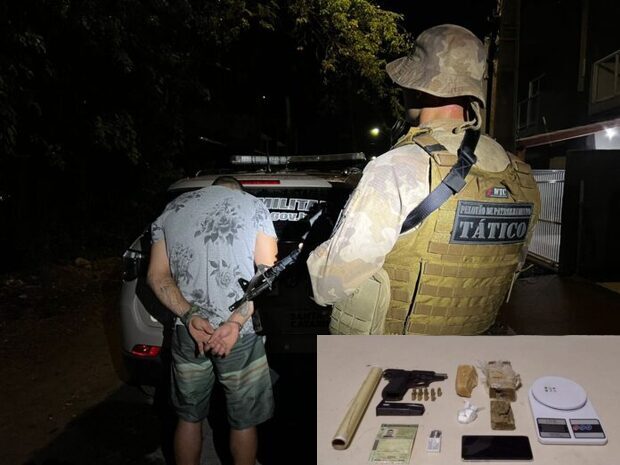 Balneário Piçarras: Jovem é preso no bairro Itacolomi com drogas, munição e arma com numeração raspada