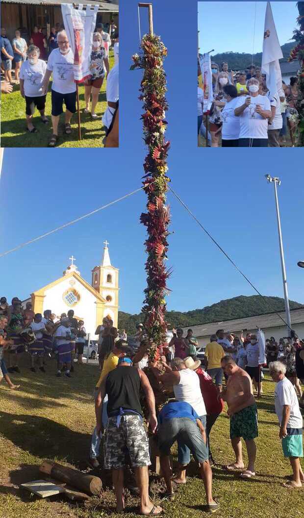 Penha: Devotos mantém a tradição e reeditam a “Fincada” do Mastro de São Sebastião no pátio da Capela de São João Batista, em Armação