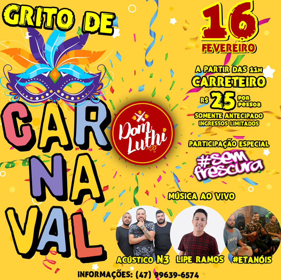 ALALAÔ ÔÔÔ: AMANHÃ TEM GRITO DE CARNAVAL NA DOM LUTHI CHOPERIA
