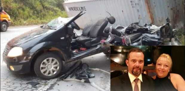 Itapoá: Identificado o casal que morreu em acidente na SC-417 após container se desprender de semirreboque na Barra do Saí