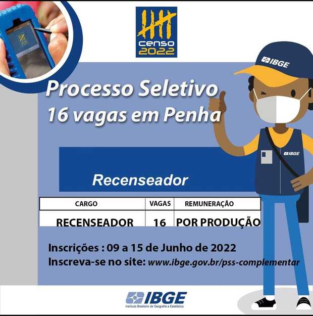 Oportunidade de Trabalho – Seleção Simplificada para recenseadores do IGGE vai até quarta (15)