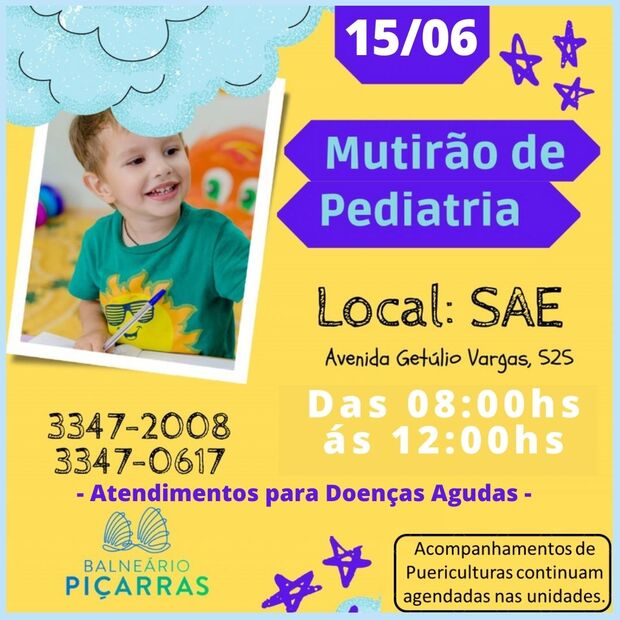 Balneário Piçarras – Secretaria da Saúde promove novo mutirão de pediatria amanhã, 15