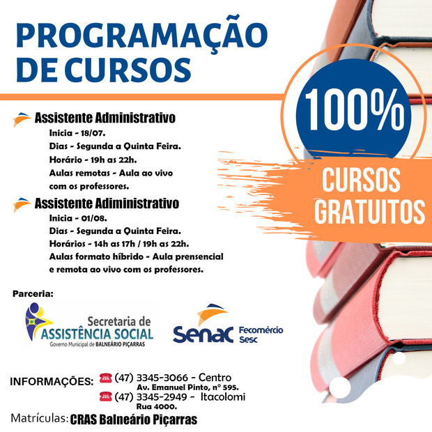 Balneário Piçarras - Assistência Social firma parceria com o Senac para curso de Assistente Administrativo