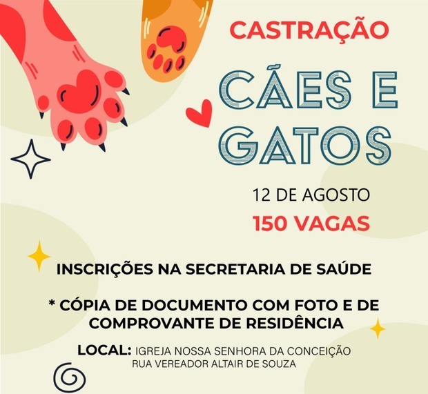 Balneário Piçarras - Inscrições abertas para castração de cães e gatos em agosto