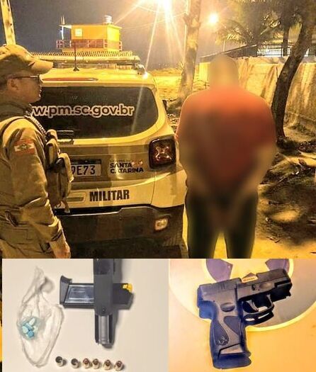 Penha – Jovem é preso na praia das Pedrinhas com pistola 9mm e comprimidos de ecstasy