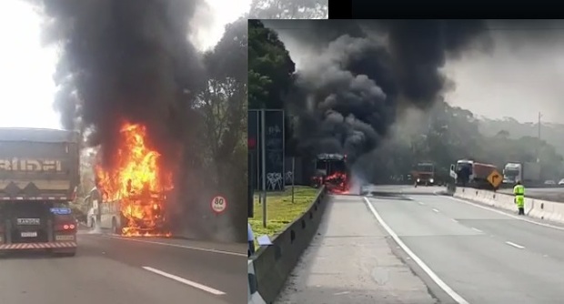 Susto - Ônibus da Catarinense pega fogo na Serra de Garuva