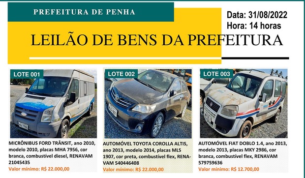 Oportunidade - Penha terá leilão de veículos e sucatas