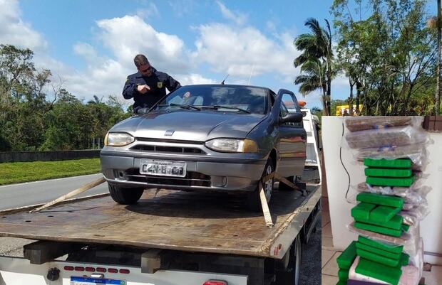 Na BR-101 - PRF apreende 114 quilos de maconha em carro transportado por caminhão guincho em Garuva