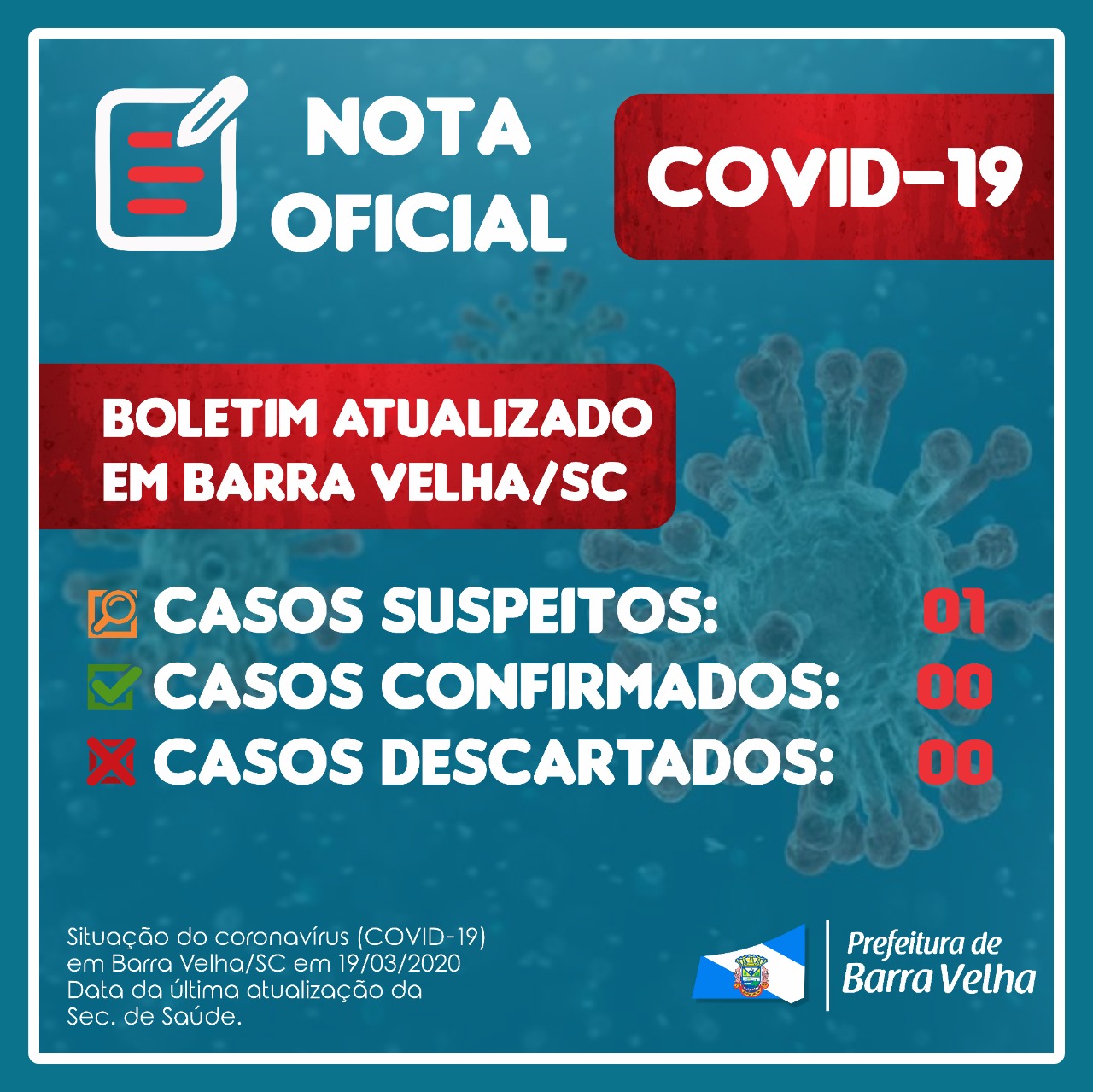 Coronavírus: Barra Velha confirma o primeiro caso suspeito de COVID-19