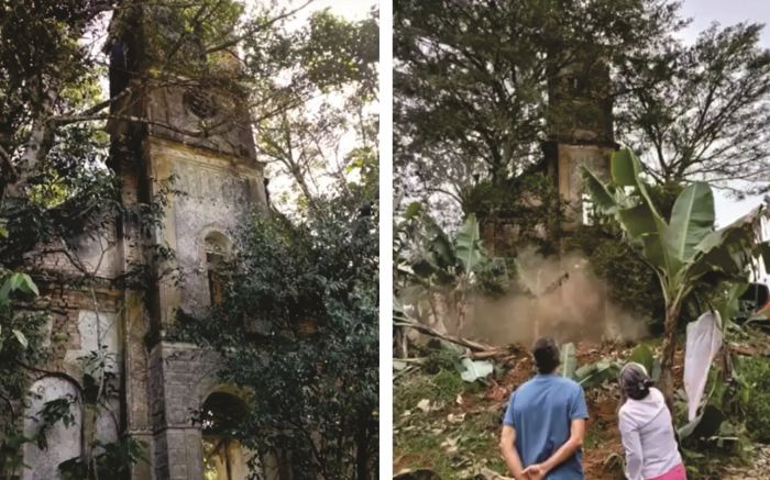 Patrimônio Virou Pó - Igreja dedicada a São Roque e Nossa Senhora do Caravaggio com 100 anos é demolida em Balneário Piçarras