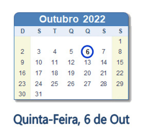 Dia 6 de outubro de 2022