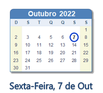 Dia 7 de outubro de 2022