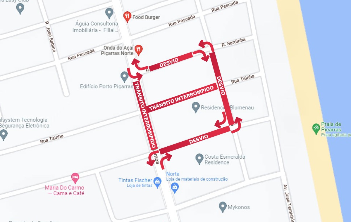 Balneário Piçarras - Trânsito na Avenida Nereu Ramos no bairro Itacolomi será desviado nesta terça-feira, 11