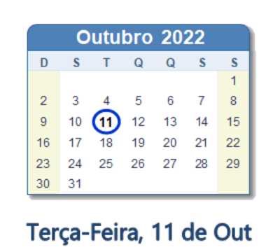 Dia 11 de outubro de 2022