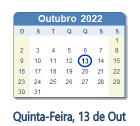 Dia 13 de outubro de 2022