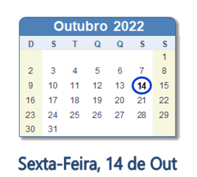 Dia 14 de outubro de 2022