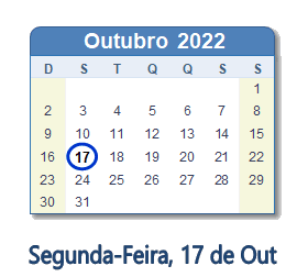 Dia 17 de outubro de 2022