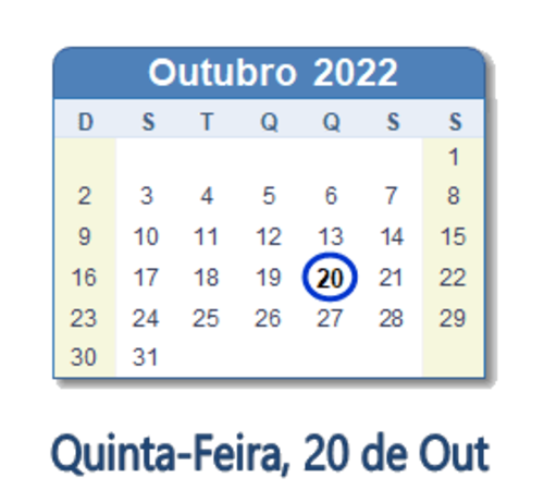 Dia 20 de outubro de 2022