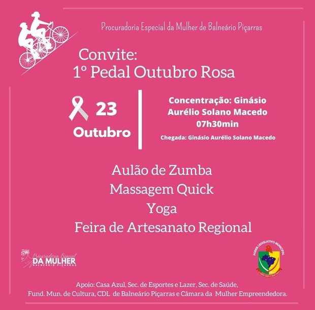 Balneário Piçarras - Procuradoria Especial da Mulher promove 1º Pedal Outubro Rosa neste domingo