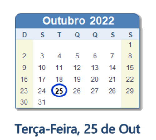 Dia 25 de outubro de 2022