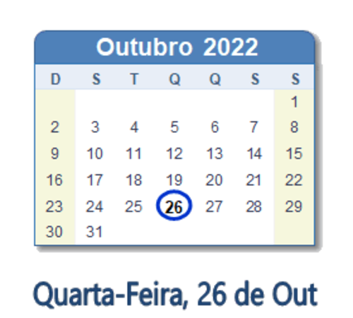 Dia 26 de outubro de 2022
