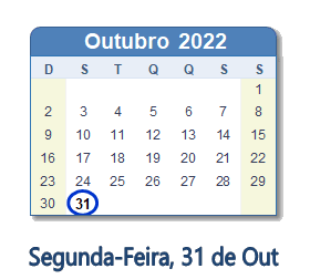 Dia 31 de outubro de 2022