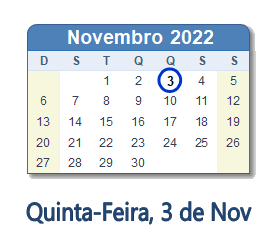 Dia 3 de novembro de 2022