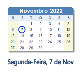 Dia 7 de novembro de 2022