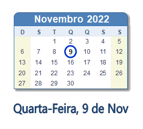 Dia 9 de novembro de 2022