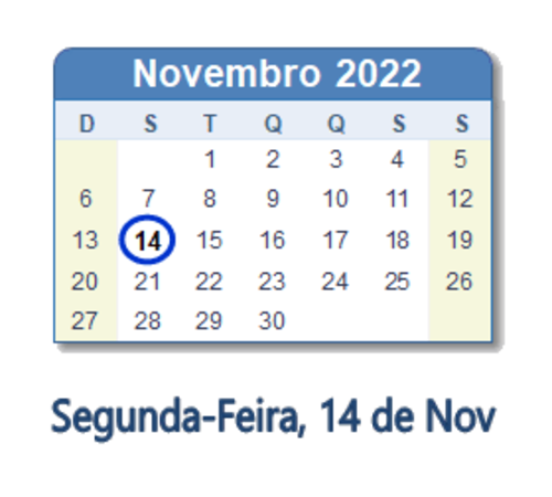 Dia 14 de novembro de 2022