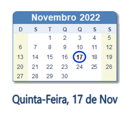 Dia 17 de novembro de 2022
