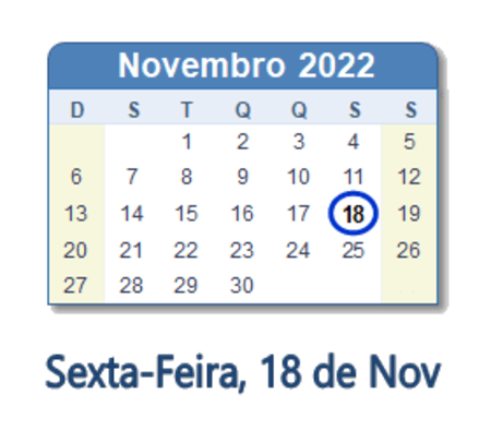 Dia 18 de novembro de 2022