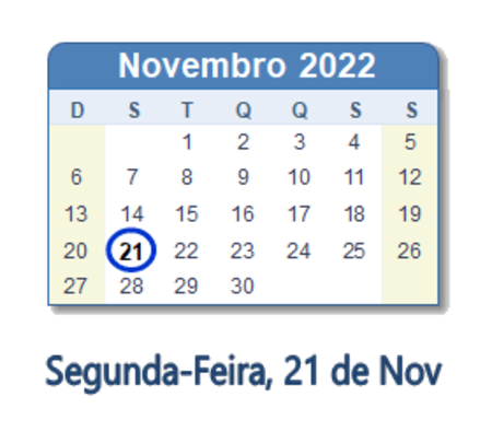 Dia 21 de novembro de 2022