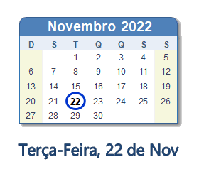 Dia 22 de novembro de 2022