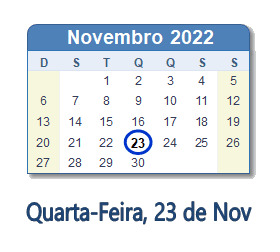 Dia 23 de novembro de 2022