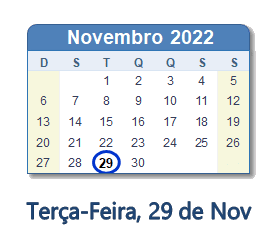 Dia 29 de novembro de 2022