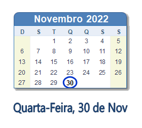 Dia 30 de novembro de 2022