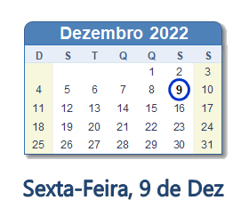 Dia 9 de dezembro de 2022