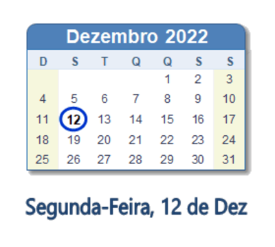 Dia 12 de dezembro de 2022