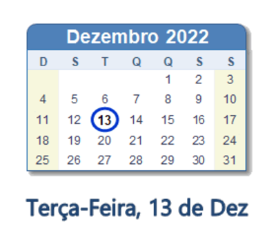 Dia 13 de dezembro de 2022
