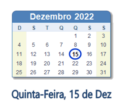 Dia 15 de dezembro de 2022