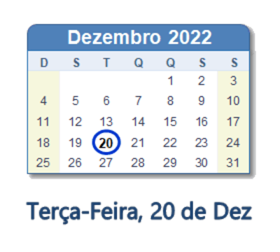 Dia 20 de dezembro de 2022