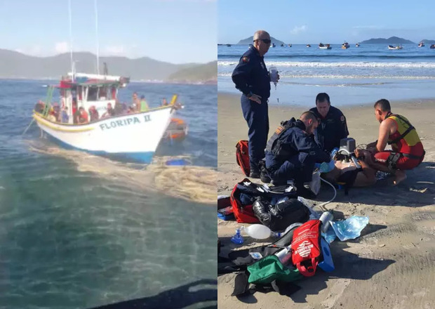 Naufrágio em Floripa - Pescador morre após naufrágio de barco pesqueiro na Praia do Pântano do Sul