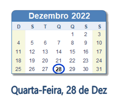 Dia 28 de dezembro de 2022