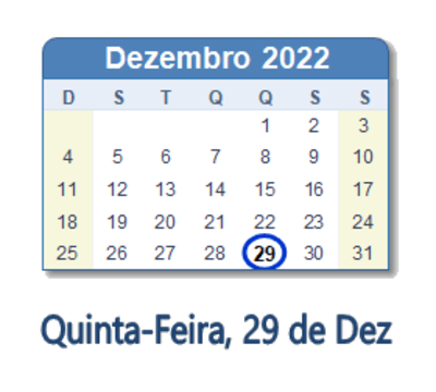 Dia 29 de dezembro de 2022