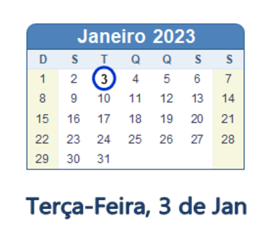 Dia 3 de janeiro de 2023