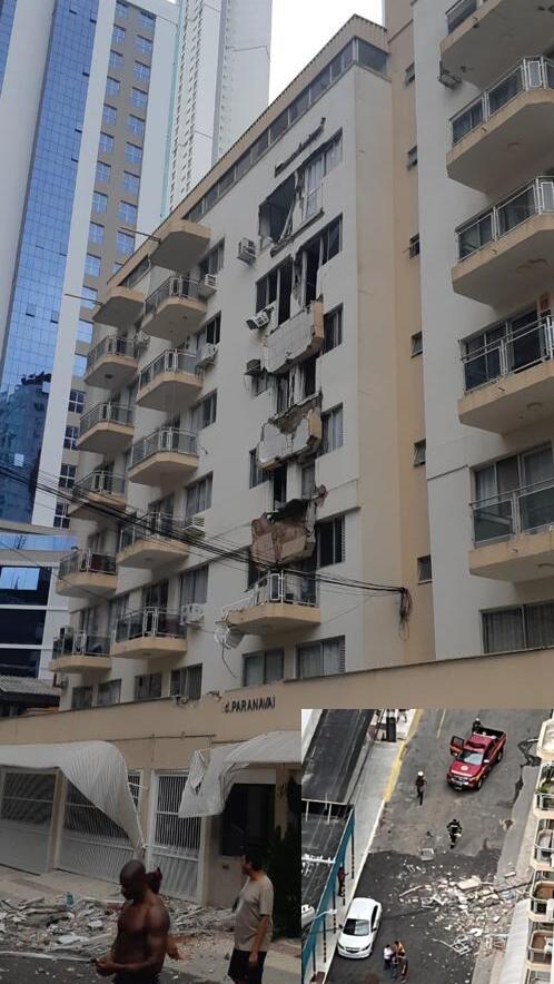 Balneário Camboriú – Sacada de um apartamento do sexto andar de prédio no bairro Pioneiros despenca e atinge andares inferiores