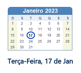 Dia 17 de janeiro de 2023